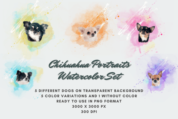 30 Chihuahua Portraits Watercolor Set: A Versatile Digital Asset for Creative Projects