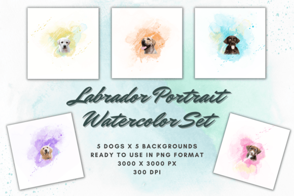 5 Labrador Portraits Watercolor Set: A Versatile Digital Art Collection for Creative Projects