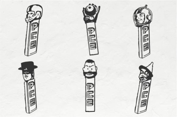 Pez Heads Vintage Illustration Vector