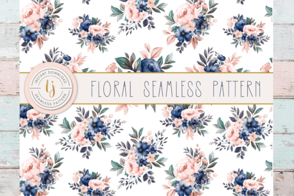 Pink and Navy Floral Seamless Patterns