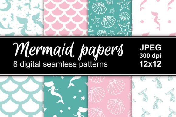 Set of Mermaid Sea Patterns: A Versatile Design Resource for Creatives and Businesses