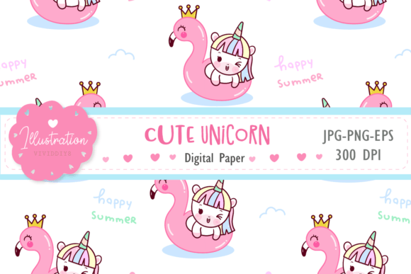 Summer Unicorn Seamless Pattern Paper